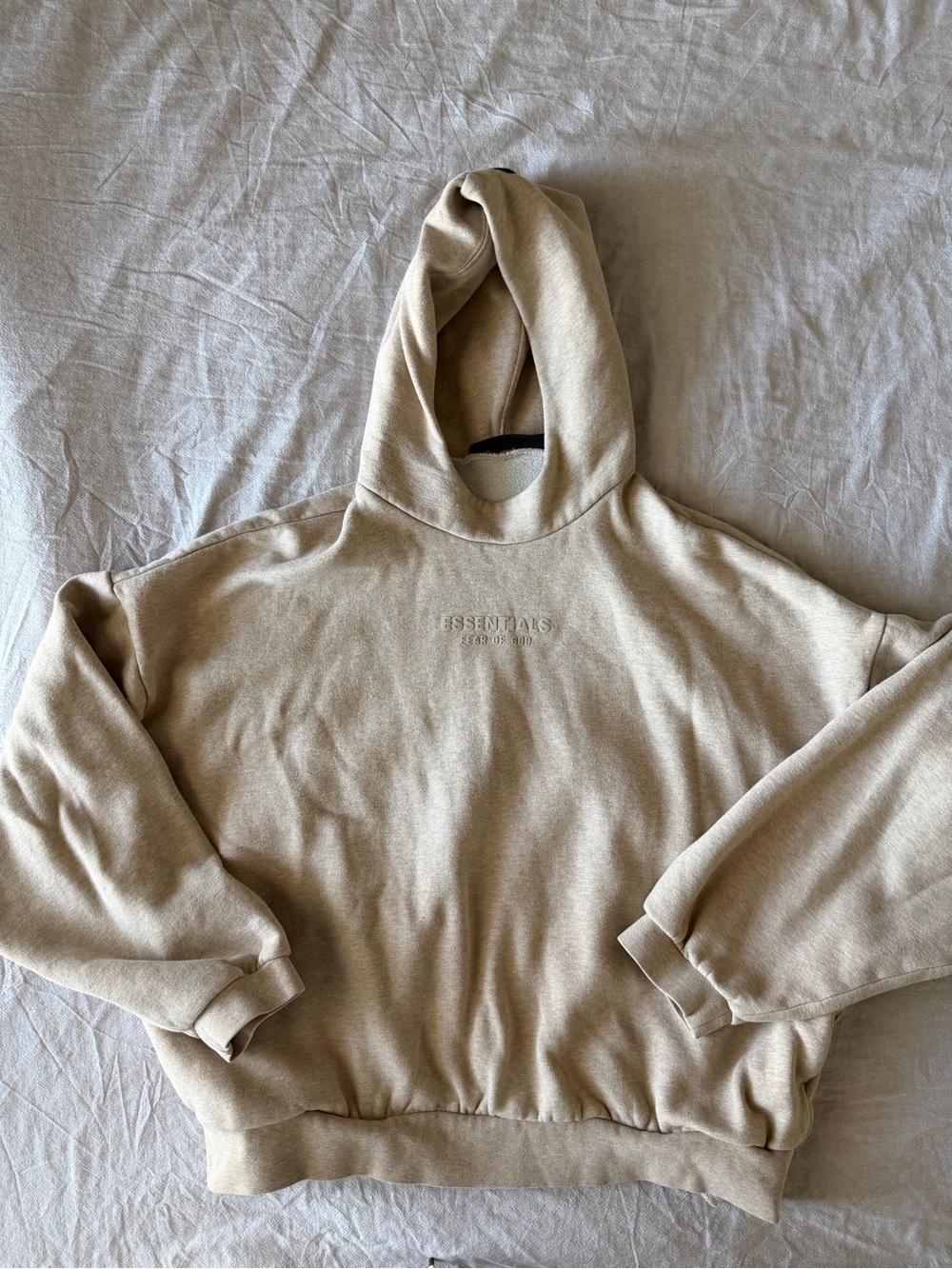 Essentials Stone Beige Hoodie with Embossed Label